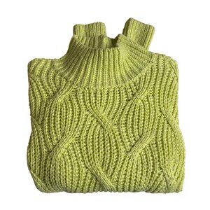 American Eagle Cable Knit Mock Neck Sweater (Lime) - Size Small